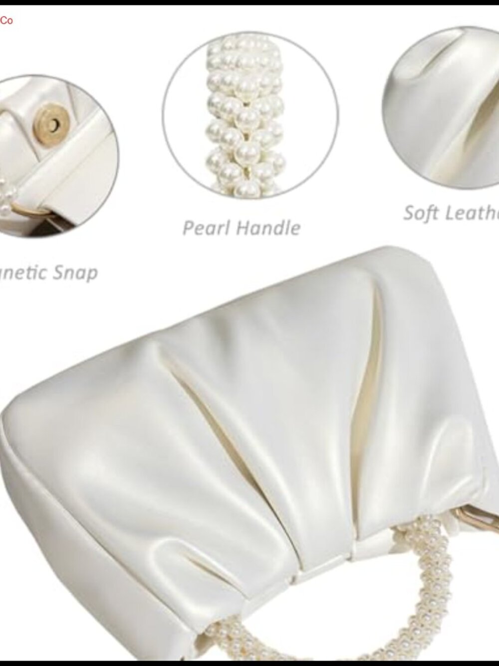 Pearl Clutch Evening Bag Wedding Party Purse with Pearl Handle - Picture 3 of 6